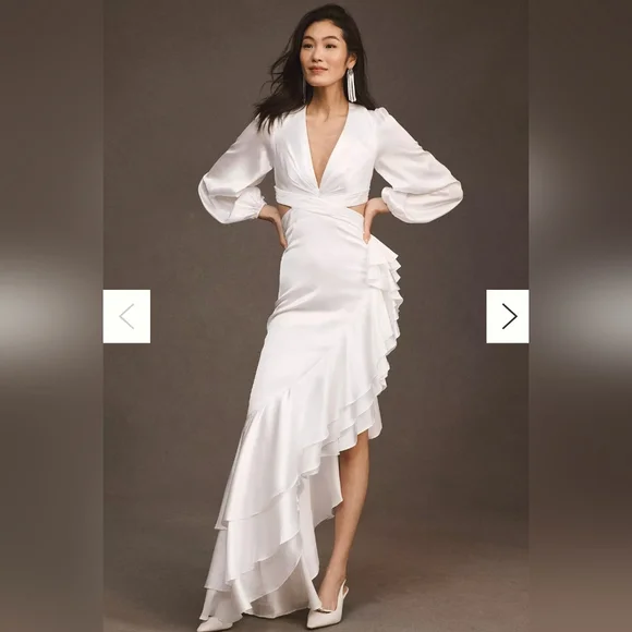 Mac Duggal | Dresses | Mac Duggal Womens White Asymmetrical Ruffled Dress  With Cut Outs | Poshmark